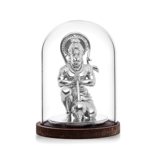 Image of Hanuman Idol for Car Dashboard Resin Pavan Putra Idol | Sankat Mochan Hanuman Statue | Bajrangbali Murti for Homedecor & Pooja, Festival Gifting Decorative Showpiece (Silver 90 mm)