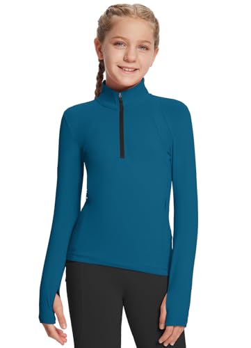 baleaf Girls Long Sleeve Shirts Fleece Jacket Fall Half Zip Pullover Kids Sweatshirts Athletic Thermal Top Navy Blue M