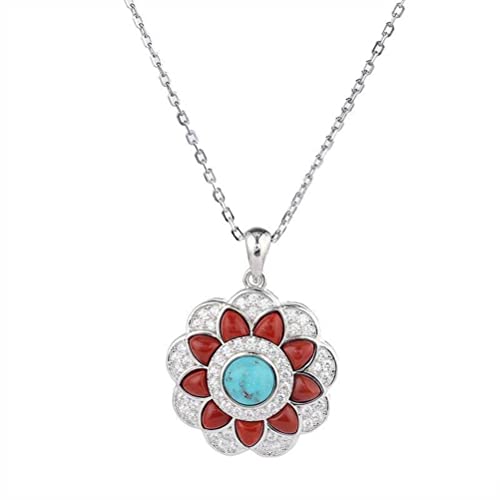Collier turquoise femme avec pendentif gemme rouge et bijoux de clavicule