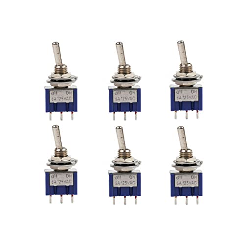 Micro Mini Toggle Switch, MTS-102 Self-locking 3 Pins 2 Positions 6A/125VAC 2A/250VAC ON/ON SPDT Rocker Miniature Toggle Switch, Blue, 6 Pcs