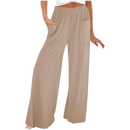 Wide Leg Pants for Women Casual Lightweight Soft Comfy Beach Yoga Trousers Summer Loose Fit Fashion Palazzo Pant Khaki