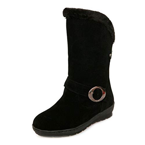 MIOKE Women's Winter Fur Snow Boots Mid Wide Calf Waterproof Suede Buckle Slip On Platform Warm Cotton Boot - Main Image