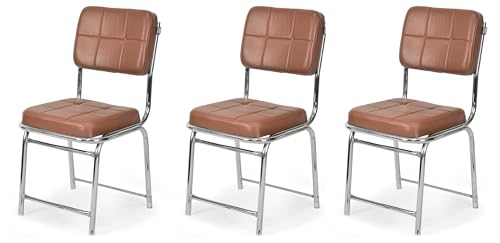 Image of Office Chair Reception Waiting Area Home Study Visitor Without Arm Heavy Duty with Steel Frame and Cushion seat Back, Without Wheels Hold up to 140 kg (3, Tan, Heavy 3)