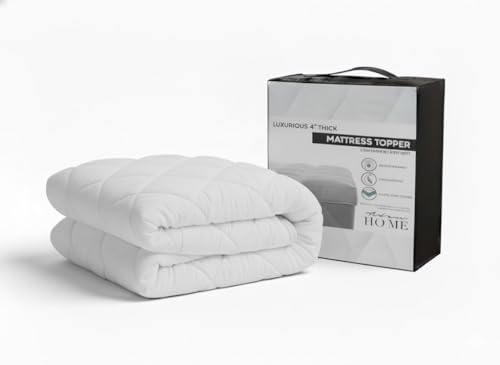 Adam Home Microfiber Quilted Mattress Topper Double Bed 4 Inch / 10cm Fluffy and Hypoallergenic, Thick White, Hotel Quality Extra Soft, Stronge Elasticized Corner Straps (135 x 190 + 10cm)