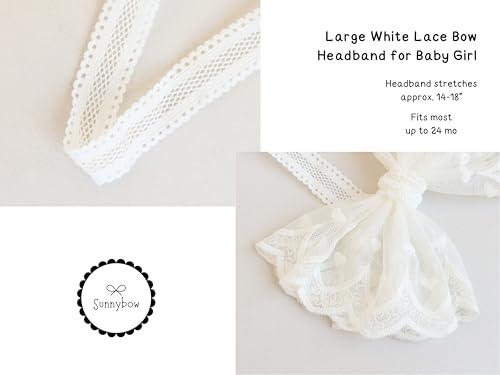 Large White Lace Bow Headband for Baby Girls, Soft Elastic Baby Headband Fits Newborn to 2 Years, Handmade Elegant Infant Hair Accessory for Baptism, Christening, Special Occasions3