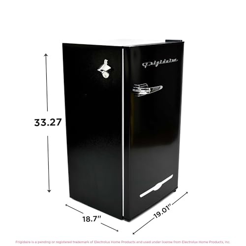 FRIGIDAIRE EFR376-BLACK 3.1 Cu Ft Black Retro Bar Fridge with Side Bottle Opener on Fridge.com
