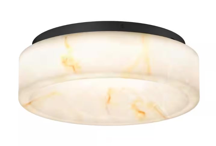 Clifford 15 in. 1 Light Marble and Black 5CCT Integrated Selectable LED Flush Mount Ceiling Light 1011020564