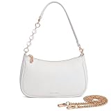 Captain Blues Handtasche Damen Klein, Schultertasche Damen, kleine Handtasche Damen mit Reißverschluss, PU Leder Tasche mit kurzem Schulterriemen, goldener Kette und Zierkette (Beige)