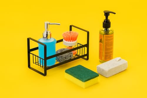Image of Dangfly Wall Mounted Self-Adhesive Bathroom Shelf /Kitchen Rack & Holder /Soap Holder /Sponge Holder /Storage Organizer Rack /Sink Organizer (Material- Metal Powder Coated Finish, Black, Pack of 1)