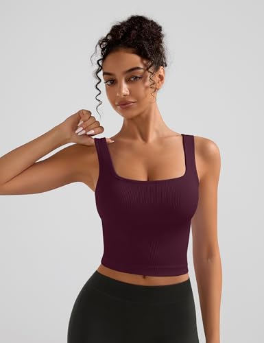 Image of OLCHEE Womens 3 Pack Crop Tank Tops Basic Seamless Ribbed Sleeveless Square Neck Workout Top Summer Exercise Yoga Gym Shirts
