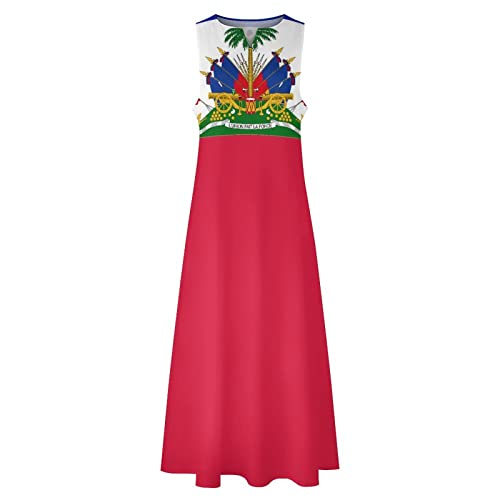 Image of TAIZIYEAH Long Dress Haiti Flag Women's Summer Casual Loose Dress Long Dress Short Sleeve for Girls Fashion Skirts 3XL