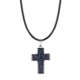FLXHSA Mädchen Accessoires Tiny Cross Natursteinkreuz Anhänger Halskette Männer 18 Zoll schwarzer...