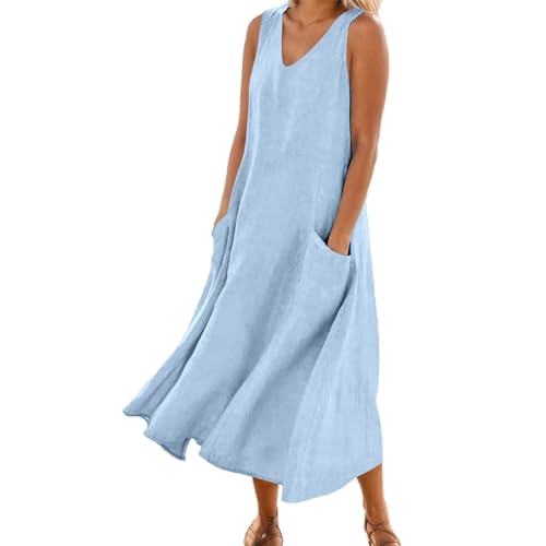 Robe d'été pour femme longue décontractée col rond vêtement de loisirs uni