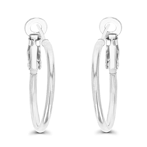 DECADENCE Sterling Silver Polished Omega Back Hoop Earrings for Women | 2x25mm Round Hoop Earrings | Secure Bar Closure | 14k Plated Shiny Classic Earrings2