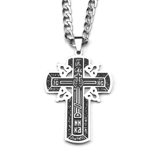 Collier grande croix grecque crucifix pendentif prière orientale hommes femmes