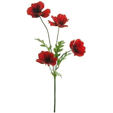 Neofleur 45cm Red Poppy Spray with Leaves Cover