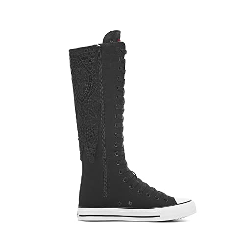 Momuk Women's Knee High Lace Up Zip Fashion Dancing Canvas Boots3