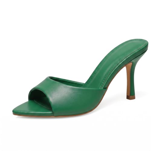 Image of Riekhany High Heel Mules for Women Slip On Open Pointed Toe Pumps Sandals | Women Classy Faux Leather Stiletto Pumps Formal Slingback Mule Heeled Sandals Dressy Walking Daliy Shoes