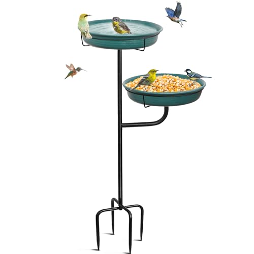 YALINKA Freestanding Birdbaths Bowl Outdoor, Free Standing Garden Bird Bath Bird Feeder & Bird Bath Bowl, Detachable Decoration Spa Birdfeeder for Garden Patio Yard Lawn, 4 Spiky Metal Stake (Green 2)
