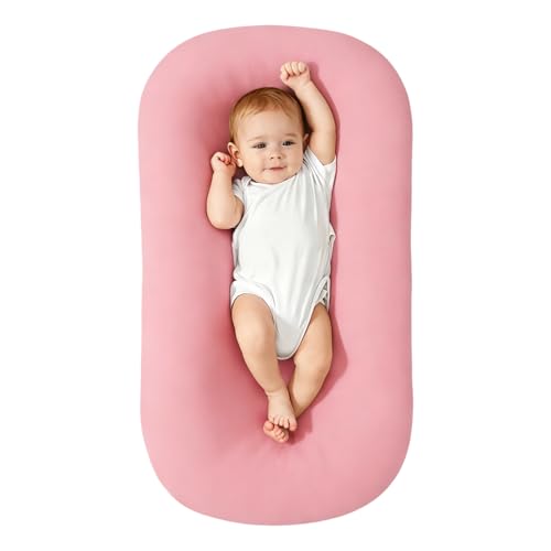 Saanerueen Baby Support Cushion for Newborn, Infant Support Cushion, Portable Tummy Time Mat for Home and Travel, Supervised Use, Soft Breathable Cotton, Baby Essentials Gift (Pink)
