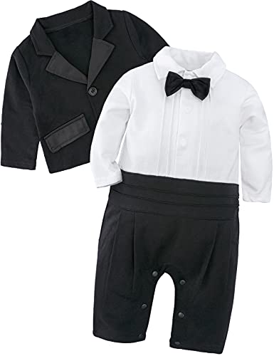 A&J DESIGN Baby Boy Gentleman Outfit Formal Tuxedo Bow Tie Suit Blazer Set 18-24 Months Black
