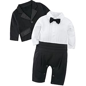 A&J DESIGN Baby Boy Suit Formal Gentleman Outfit Wedding Tuxedo Romper