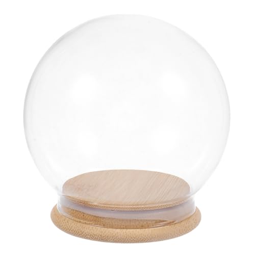 ULTECHNOVO Dôme en Verre 10 Cm avec Base en Bambou, Globe à Neige Déco DIY, Vitrine Anti-poussière en Verre Transparent, Terrarium pour Plantes, Accessoire...