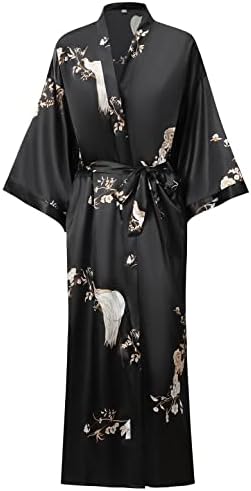 Women's Soft Long Satin Robes Long Silk Robes Full Length Robes Kimonos Silky Bath Robe Dressing Gowns