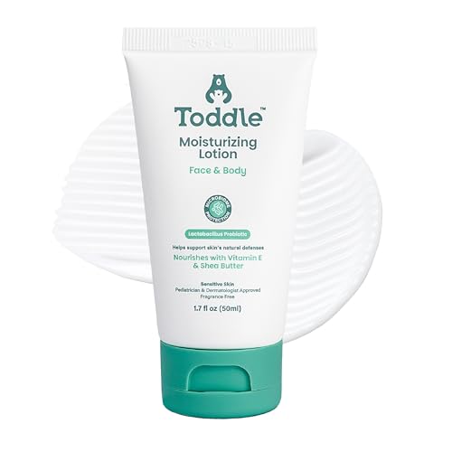 Image of Toddle Probiotic Moisturizing Lotion for Face & Body, Eczema & Dry Skin Relief, Fragrance-Free with Vitamin E, Shea Butter for Sensitive Baby & Kids Skin, Pediatrician-Approved, Travel Size 1.7oz