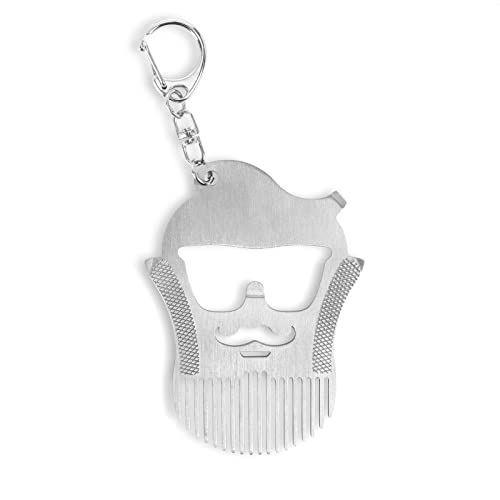 Outil pour homme 5 en 1 sur un anneau porte-clés (toujours bien entretenu) : peigne à barbe, lime à ongles, nettoyant pour ongles, tournevis plat, décapsuleur Cover