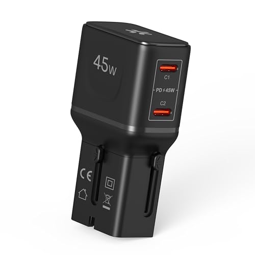 Celly – Adattatore da Viaggio Universale 45W con Doppia Porta USB-C, Compatibile 150+ Paesi, Ricarica Rapida, Design Slim e Sicuro