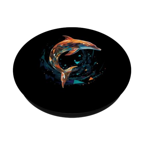 Dolphin Geometric Animal Fan Design PopSockets Swappable PopGrip, Black - Image 2