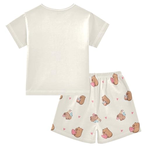 senya Funny Capybara Heart Q Summer Pajamas Set Short Cotton Sleepwear 2 Piece2
