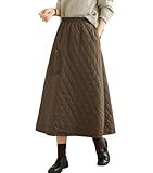 chouyatou Womens Winter Warm Elastic Waist Padded Quilted Midi Long Puffer Insulated Skirt with Pocket (Medium,Brown)