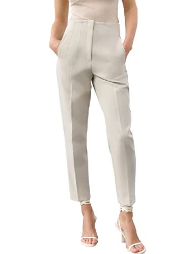 Ugerlov Women's High Waisted Dress Pants Work Business Casual Slacks Tapered Ankle Pants with Pockets, Beige Medium