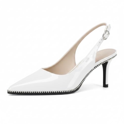 Image of YODEKS Slingback Heels for Women Pointy Toe Beaded Heels Close Toe Kitten Heel Pumps 2.5 Inch Stiletto Pumps Wedding Party Dressy Shoes