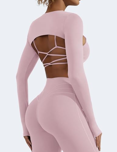 Image of YEOREO Women Crop Top Long Sleeve Bolero Open Front Workout Cropped Shirts Sports Shrug