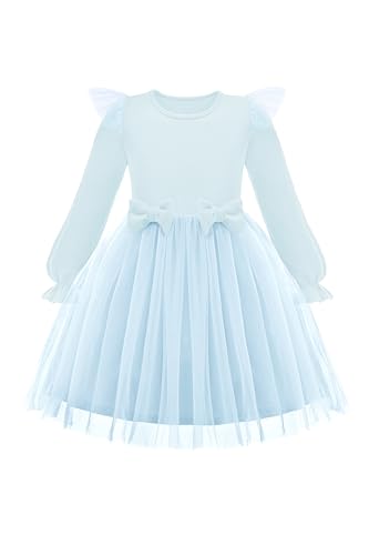 Image of Arshiner Toddler Girls Tulle Dresses with Bow Tie Fall Winter Long Sleeve Formal Party Dress 1-7 Y