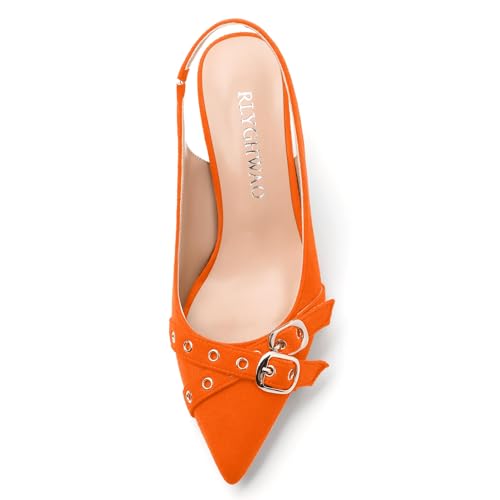 Womens Pumps, Pointed Toe Elastic Slingback Pumps, Mid Heel Fashion Solid Faux Suede Heel Shoes for Women3