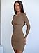 ANRABESS Womens Fall Long Sleeve Short Dress Rib Knit 2025 Fashion Basic Slim Fit Party Cocktail Night Bodycon Mini Dresses Khaki-L