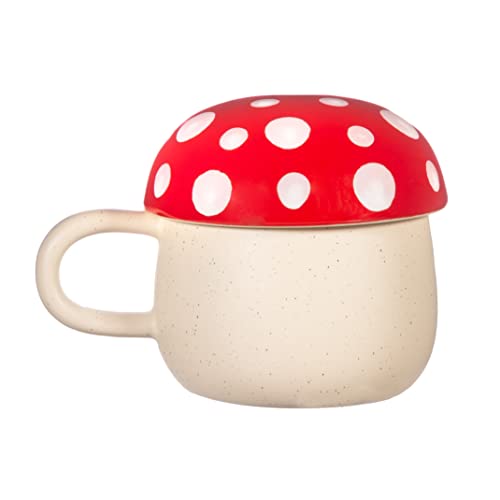 Sass & Belle Red Mushroom Mug with Lid, Novelty Coffee Cup, Tea Gift