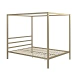 DHP Modern Metal Canopy Platform Bed with Minimalist Headboard and Four Poster Design, Underbed Storage Space, No Box Spring Needed, Queen, Gold