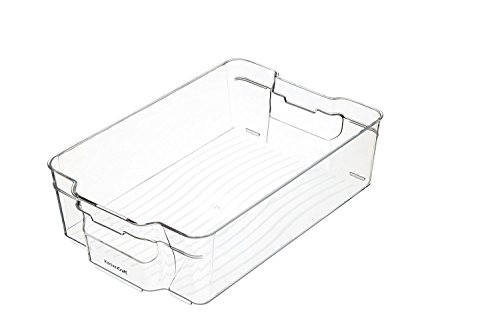 KitchenCraft Medium Fridge-Safe Plastic Kitchen Storage Box Container, Stackable Clear Food Can and Craft Organiser, 31.5 x 21 x 9 cm – BPA Free, Transparent