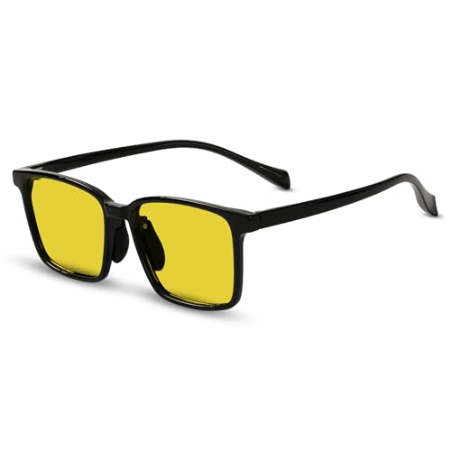 TR90 Square Black Frame Night Driving Glasses with Yellow Polarized Lens - Anti-Glare UV Protection for Drivers, Cycling & Outdoor Activities, Lightweight TR Frame Over Prescription Eyewear