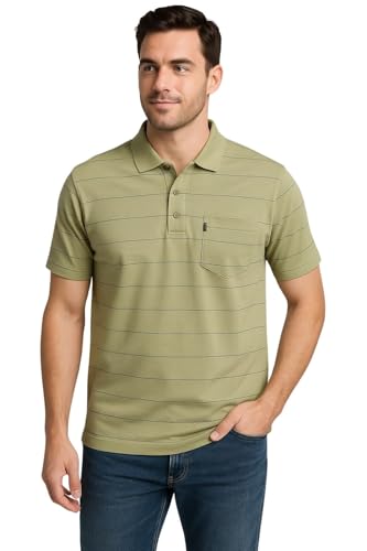 Image of WILD ELEPHANT Men Cotton Striped Polo Neck Half Sleeve T-Shirt with Pocket