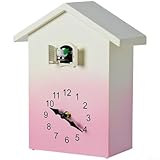 Marchfunny Elegante orologio a cucù a forma di casa con preciso movimento al quarzo silenzioso e tradizionale chiamata oraria a cucù (rosa)