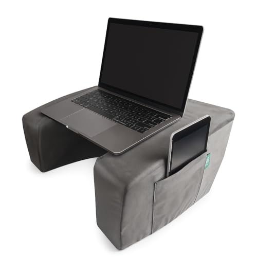 Image of Lap Desk Pillow & Wedge Cushion White Combo Laptop Pillow, Bed & Sofa & Floor, Lightweight (Grey Lap Desk)