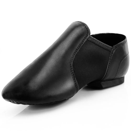 Keemi Black Jazz Shoes for Girls,Leather Dance Shoes for Girls Boys Unisex Kids,Non-Slip Dancing Shoes,