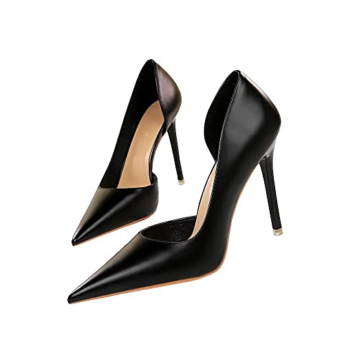 LUXINYU,Women Pointed Toe Heels Fashion Solid Stiletto Ladies Pumps Sexy Side Cutout Glossy Patent Leather Comfort Work Heeled Dress Shoes