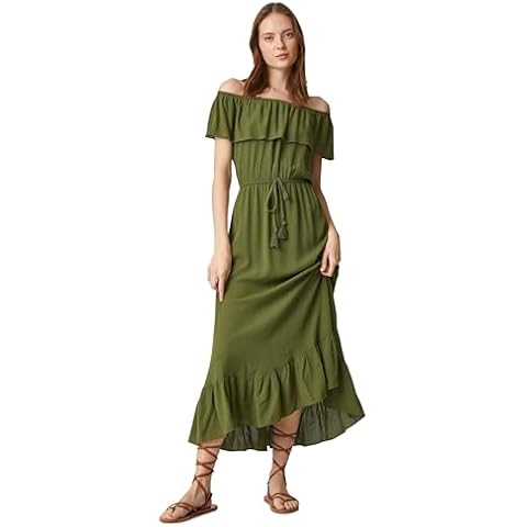 Koton Khaki Off The Shoulder Midi Dress Cover